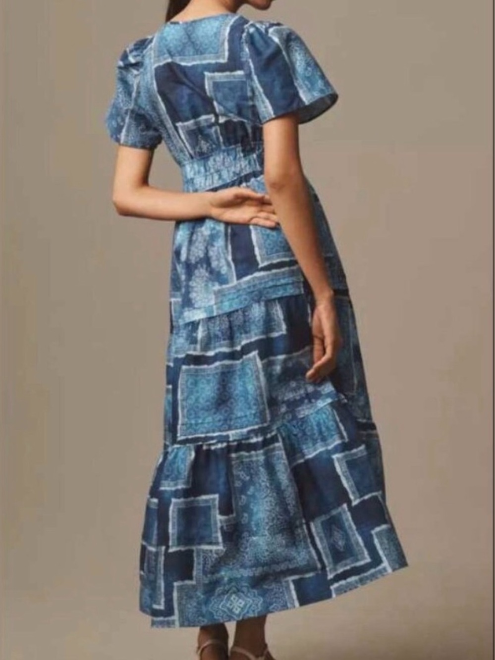 Anthropologie Somerset Maxi Dress Blue Patchwork Print XL Petite - Picture 5 of 11